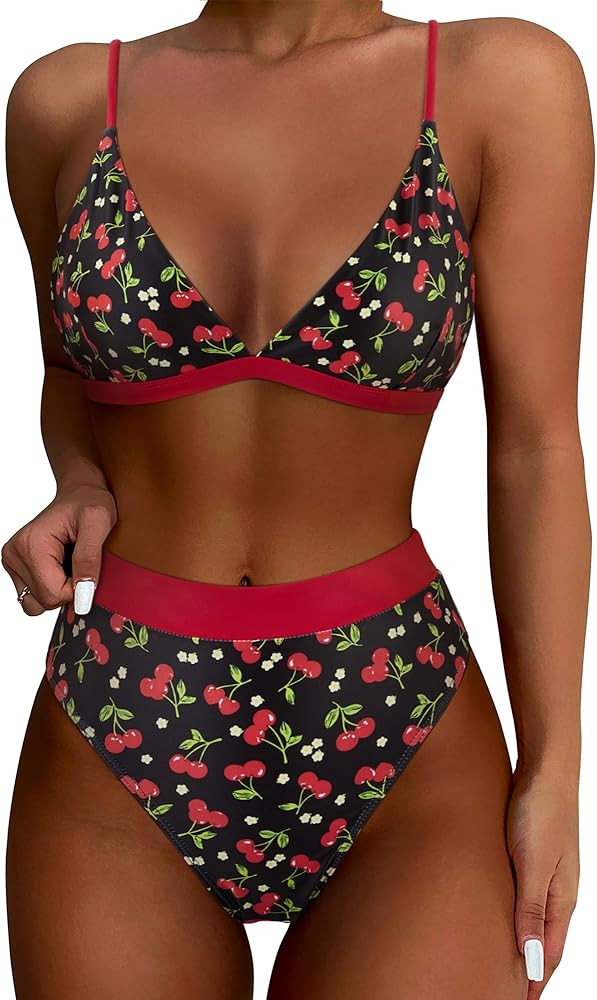 SUUKSESS Women High Waisted High Cut Bikini Set Sexy Triangle Two Piece Swimsuits | Amazon (US)