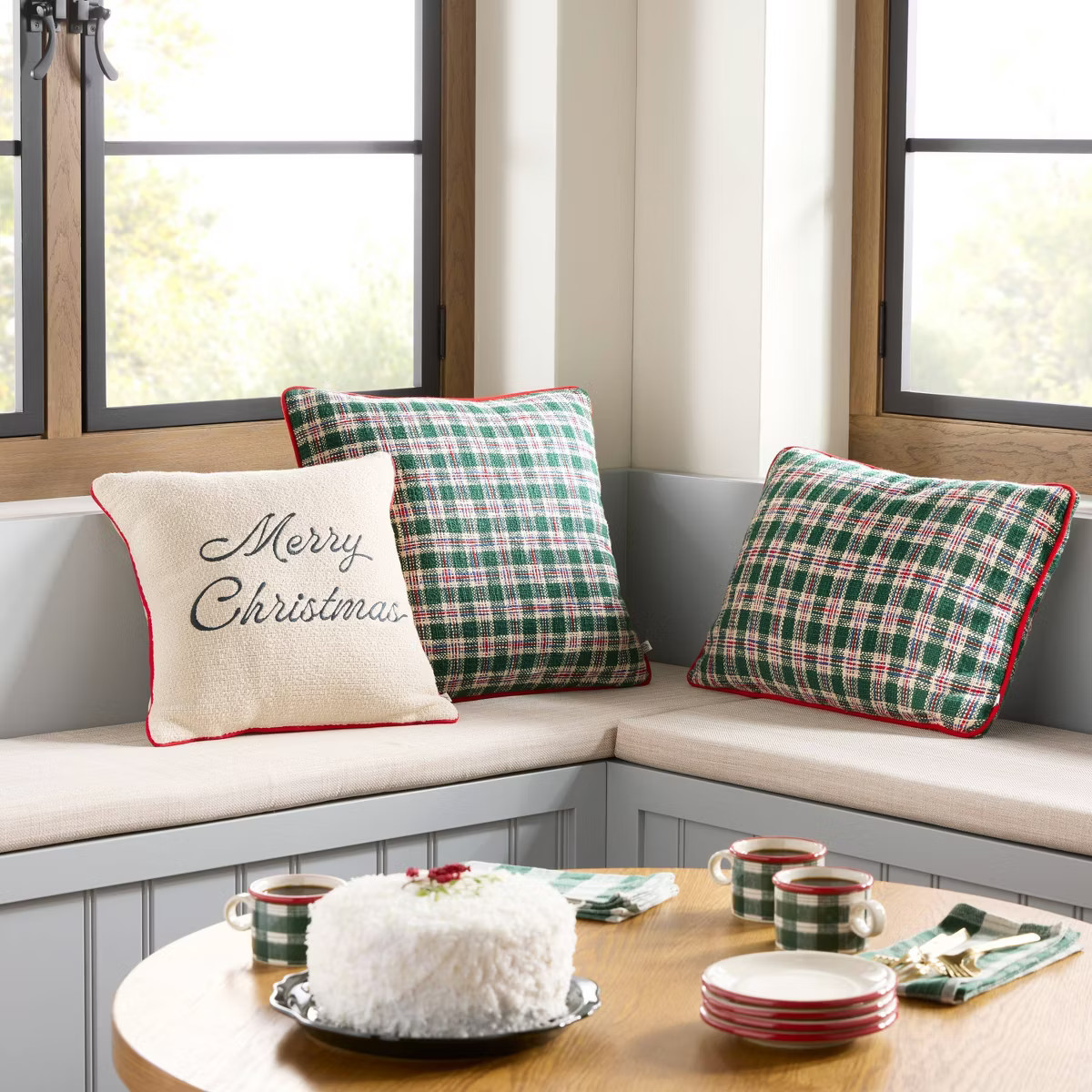 16"x16" 'Merry Christmas' Icon Square Toss Pillow Cream/Red Edge - Hearth & Hand™ with Magnolia | Target