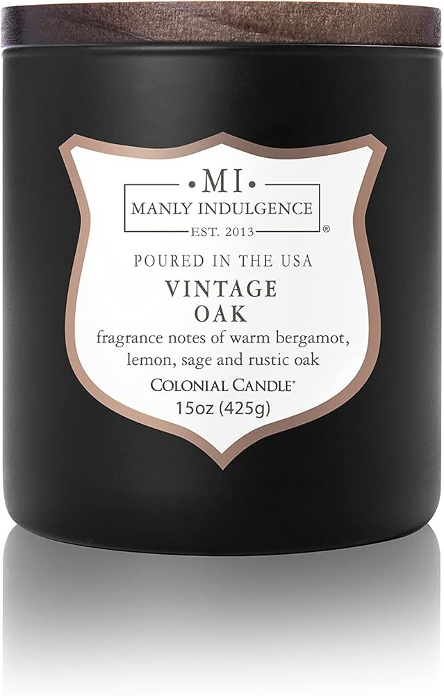 Manly Indulgence Vintage Oak Scented Jar Candle, Wood Wick, Premium Soy Blend White Wax, 60 hr Bu... | Amazon (US)