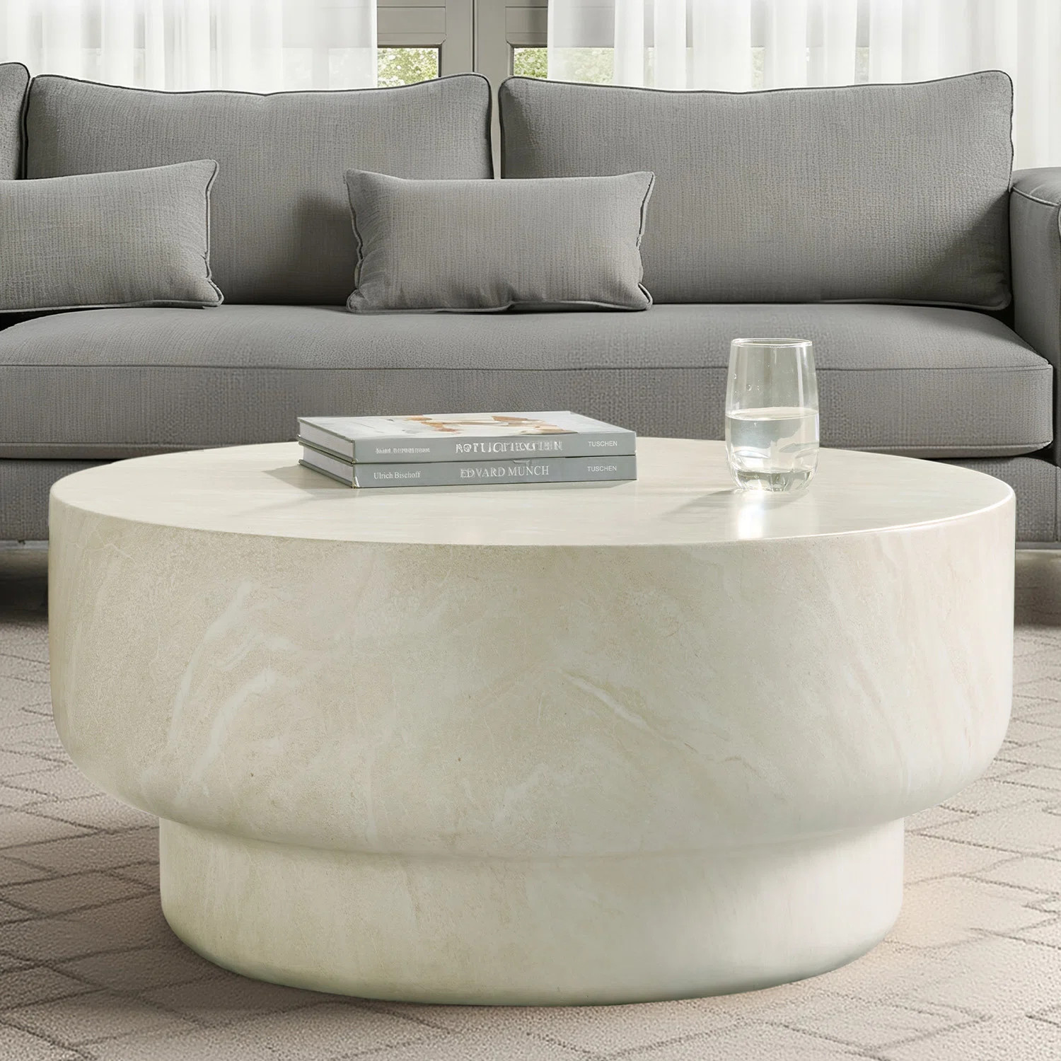 Amagoya Modern 32"W Marble Concrete Top Full Assembly Round Coffee Table | Wayfair North America