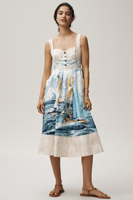 Maeve Cotton Sweetheart Midi Dress | Anthropologie (US)