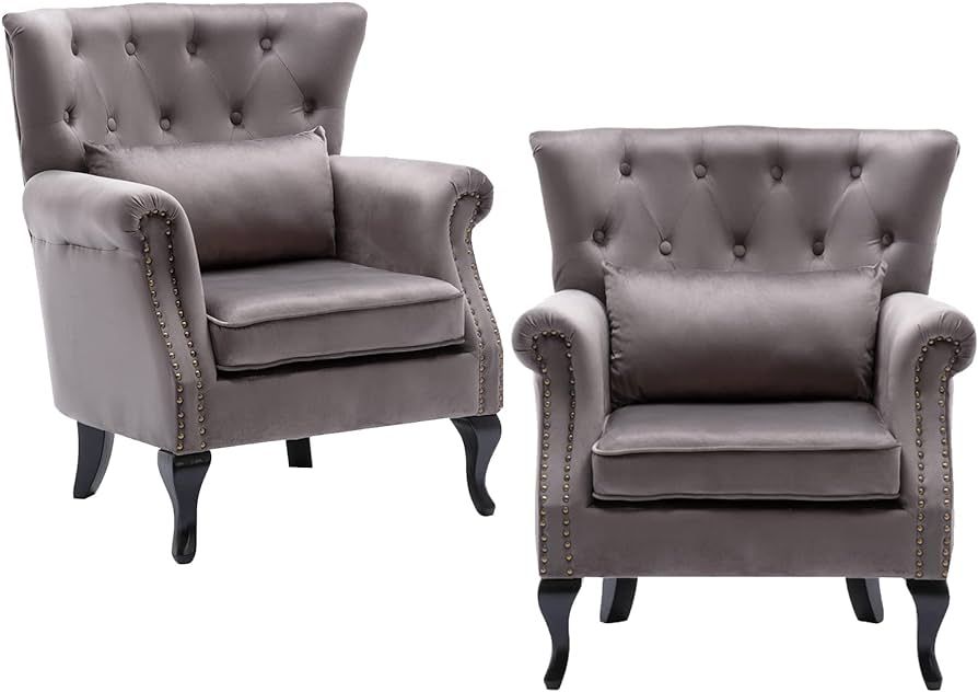 chairus Mid-Century Modern Accent Chairs Set of 2, Comfy Tufted Single Sofa Chair Wingback Armcha... | Amazon (US)