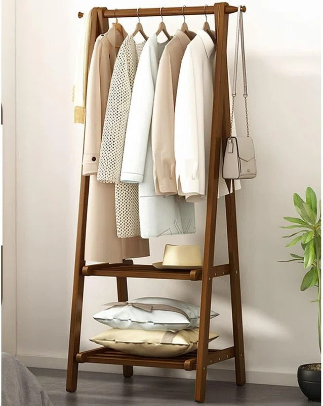 Foldable Bamboo Clothing Rack with Storage Shelves – Freestanding Garment Organizer for Bedroom... | Wayfair North America