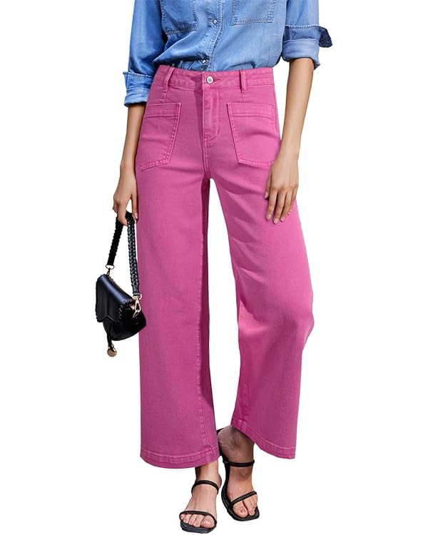 Sidefeel Women's Wide Leg Jeans High Waisted Straight Stretchy Jeans Trendy Loose Zimbaplatinum A... | Amazon (US)