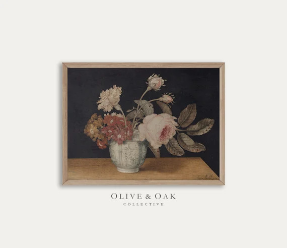Moody Floral Painting / Vintage Bouquet Print / Antique | Etsy | Etsy (US)