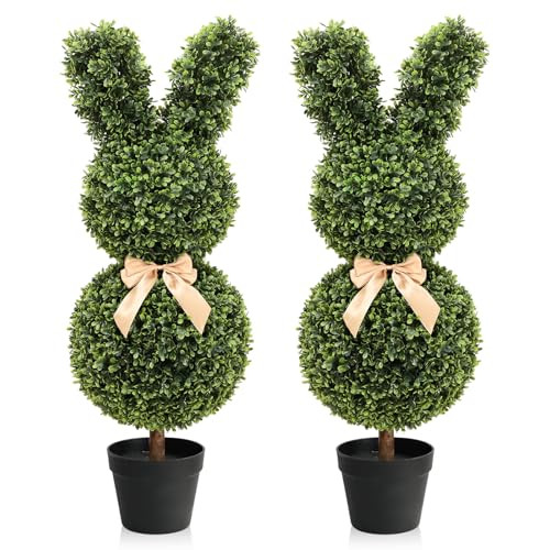 momoplant Easter Artificial Bunny Boxwood Topiary 35inch Faxe Bunny Shaped Topiary Trees with Plastic Planter Pot Set of 2 Faux Plants for Porch, Outdoor & Indoor | Amazon (US)