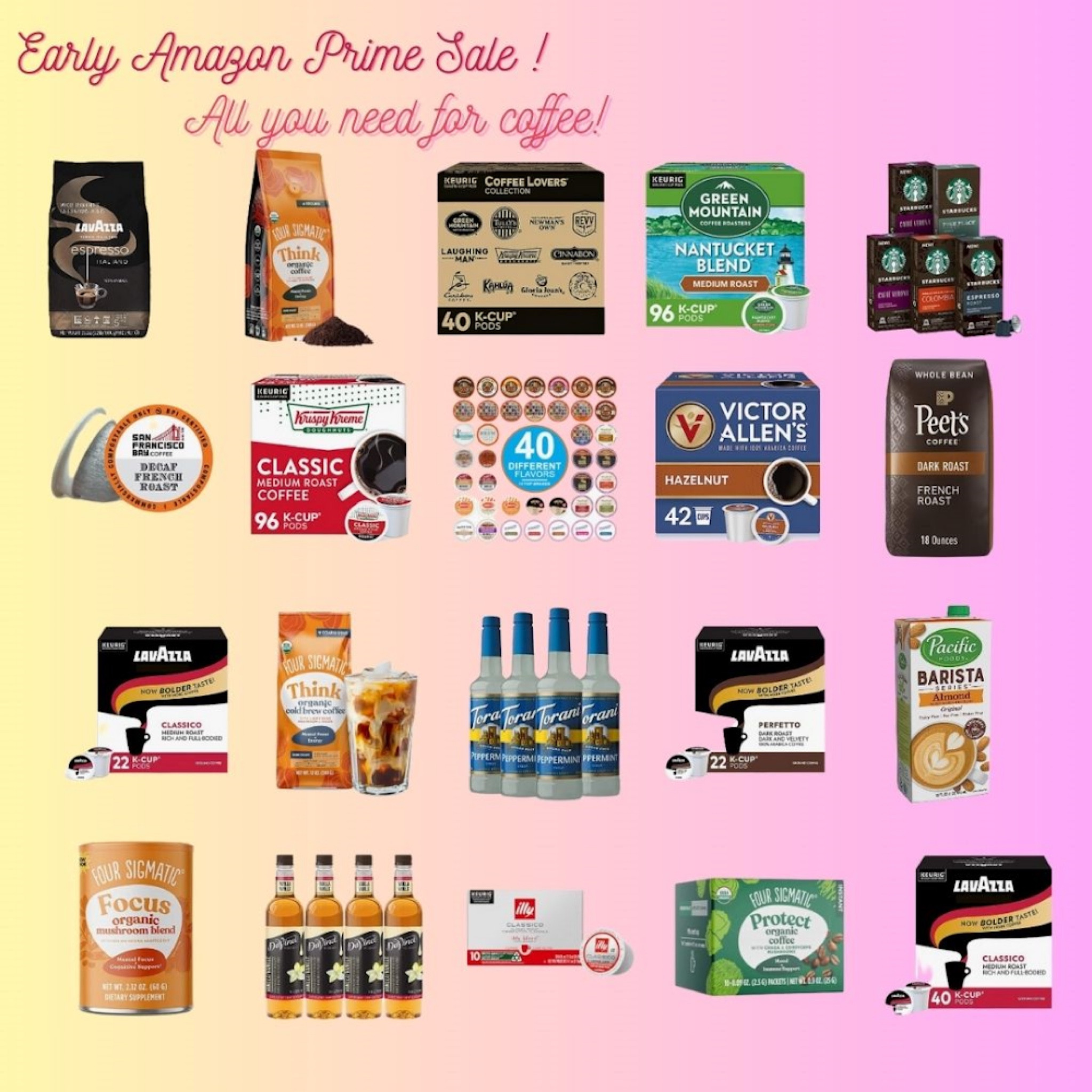 Coffee on sale, brands like Starbucks, syrups, sweeteners , Nespresso pods etc 

#LTKsalealert #LTKhome #LTKxPrime