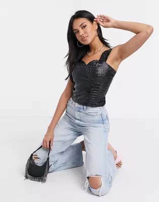 Missguided faux leather croc top with buckle detail in black | ASOS (Global)