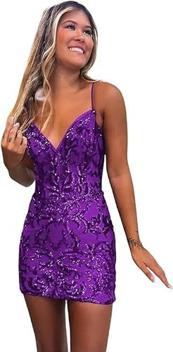 AKLASU Homecoming Dresses - Sparkly Sequin Homecoming Dress Short for Teens Lace Appliques Prom Dress 2026 Lavender US4 | Amazon (US)