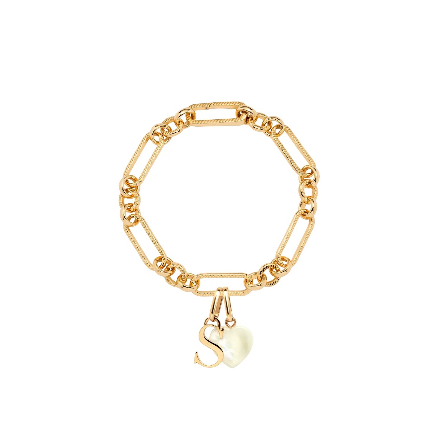 Letter & Birthstone Figaro Chain Bracelet (Gold) | Abbott Lyon
