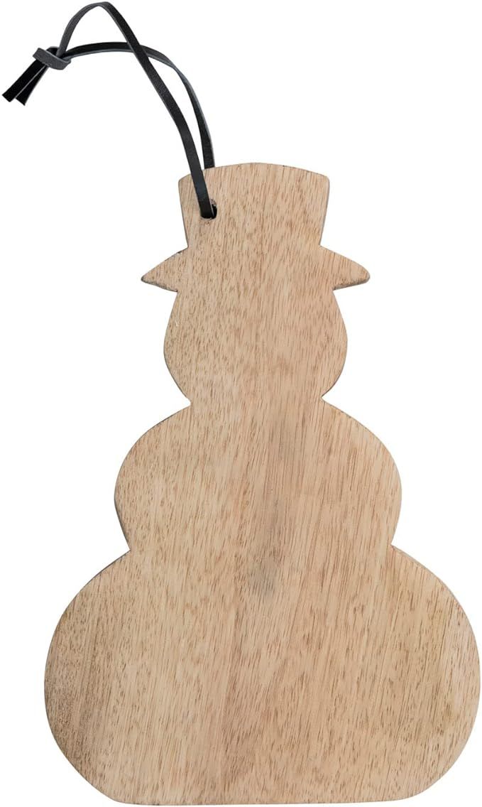 Creative Co-Op Mango Wood Snowman Shaped Cheese/Cutting Board with Leather Tie | Amazon (US)
