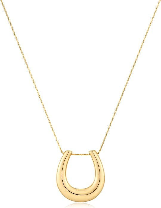 14K Gold Plated Statement Long Necklaces for Women - Chunky Horseshoe Pendant Necklaces, Western ... | Amazon (US)