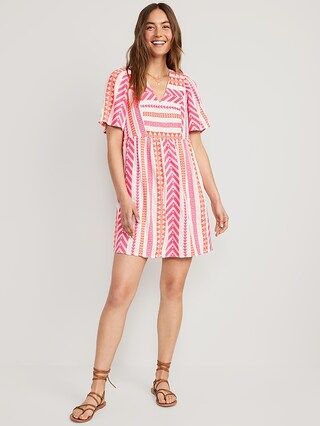Flutter-Sleeve V-Neck Jacquard Mini Swing Dress for Women | Old Navy (US)
