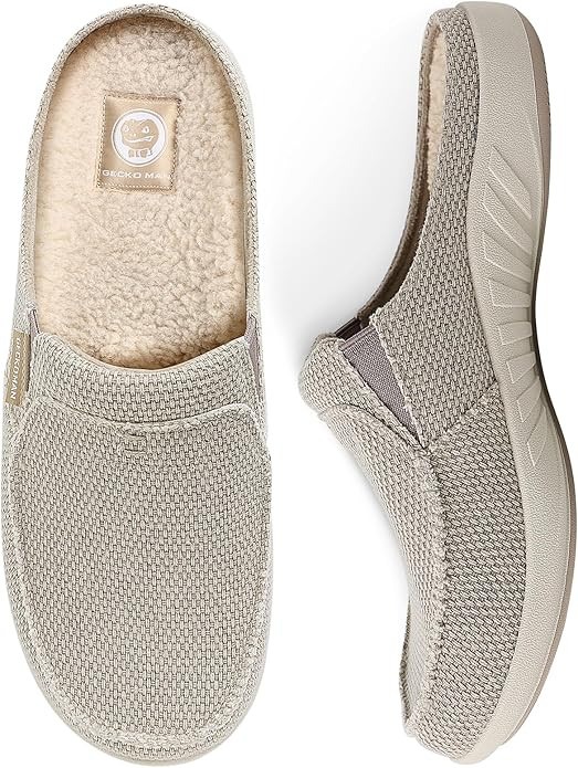 Mens Slippers with Arch Support, Canvas House Slipper for Men with Velvet Lining, Slip On Clog, I... | Amazon (US)