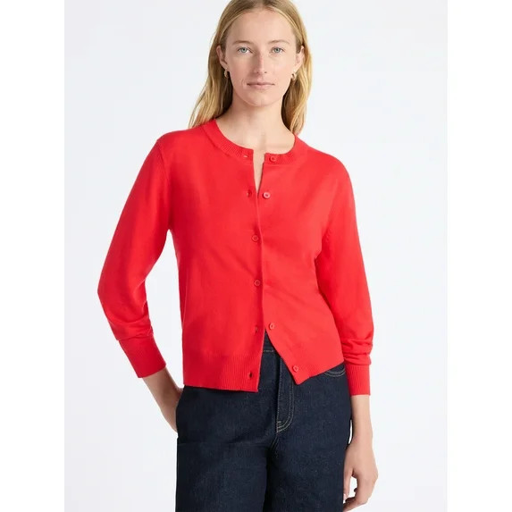 Free Assembly Women's and Women's Plus Solid, Stripe, & Print Classic Cozy Yarn Cardigan Sweater,... | Walmart (US)