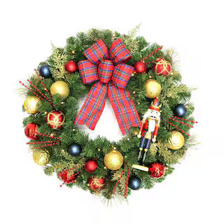 Home Accents Holiday 30 in. Nutcracker Pre-Lit LED Wreath 22NE50006 - The Home Depot | The Home Depot
