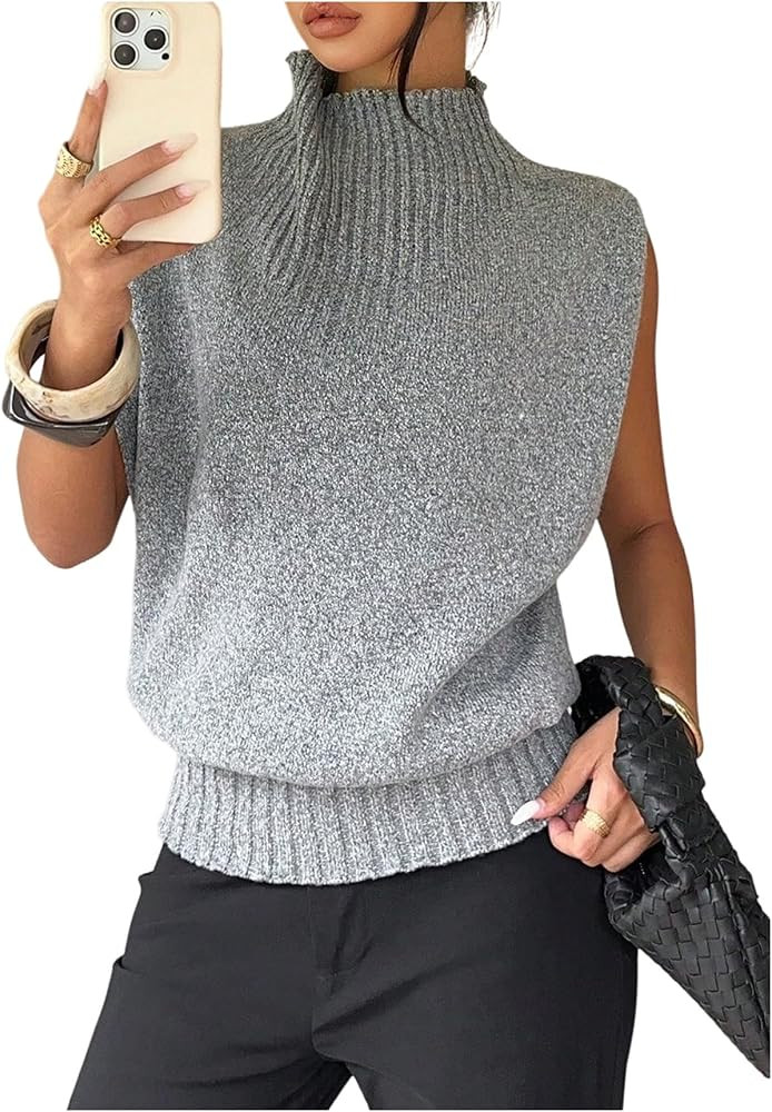 Floerns Women's Mock Neck Knit Sweater Vest Sleeveless Casual Layering Top | Amazon (US)