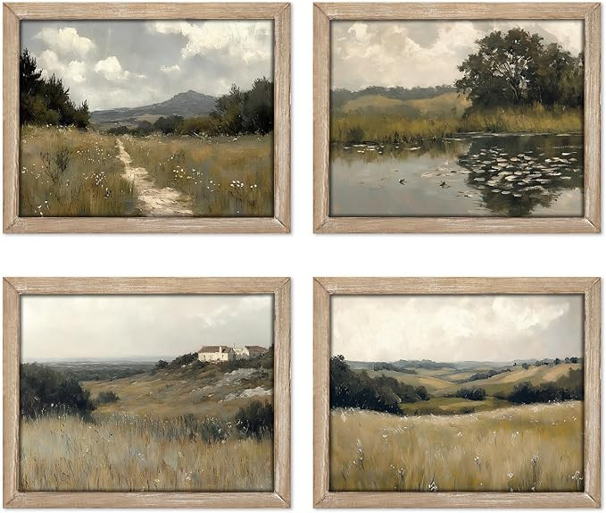 Gatheroad Landscape Art 8x10 Inch, Set of 4 Unframed Country Wall Art, Vintage Farmhouse Prints a... | Amazon (US)