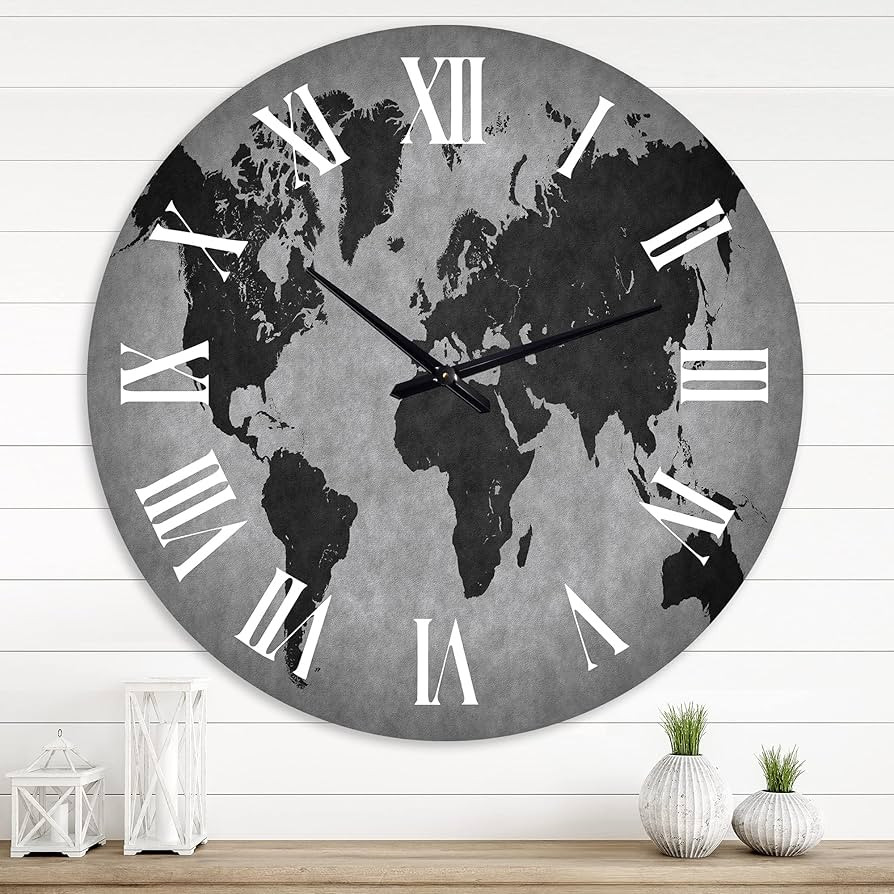 DesignQ Vintage Wall Clock 'Ancient Map of The World IX' Map Large Wall Clock for Home Decor | Amazon (US)