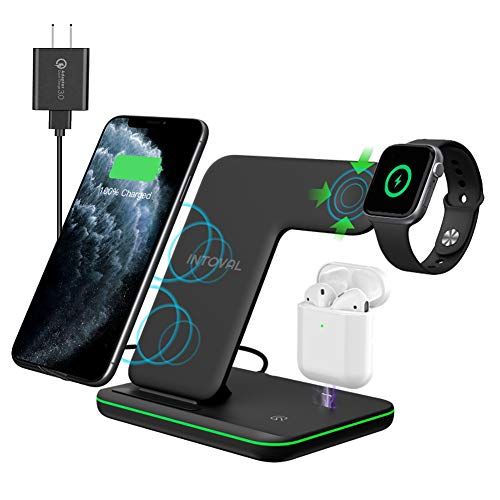 Intoval Wireless Charger, 3 in 1 Charger for iPhone/iWatch/Airpods, Qi-Certified Charging Station fo | Amazon (US)