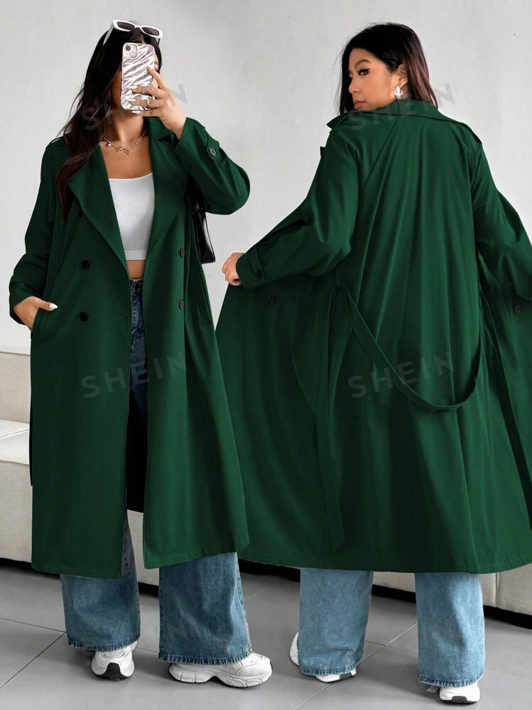 TrendsSHEIN EZwear Plus Size Fashionable Solid Color Loose Casual Trench Coat | SHEIN