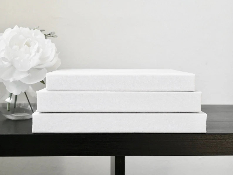 White Linen Covered Coffee Table Books Large Book Stack | Etsy UK | Etsy (UK)