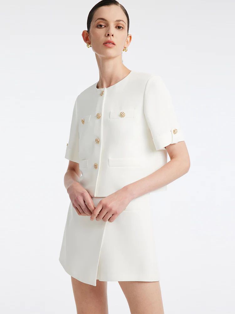 White Acetate Blazer And Shorts Two-Piece Suit | GoeliaGlobal