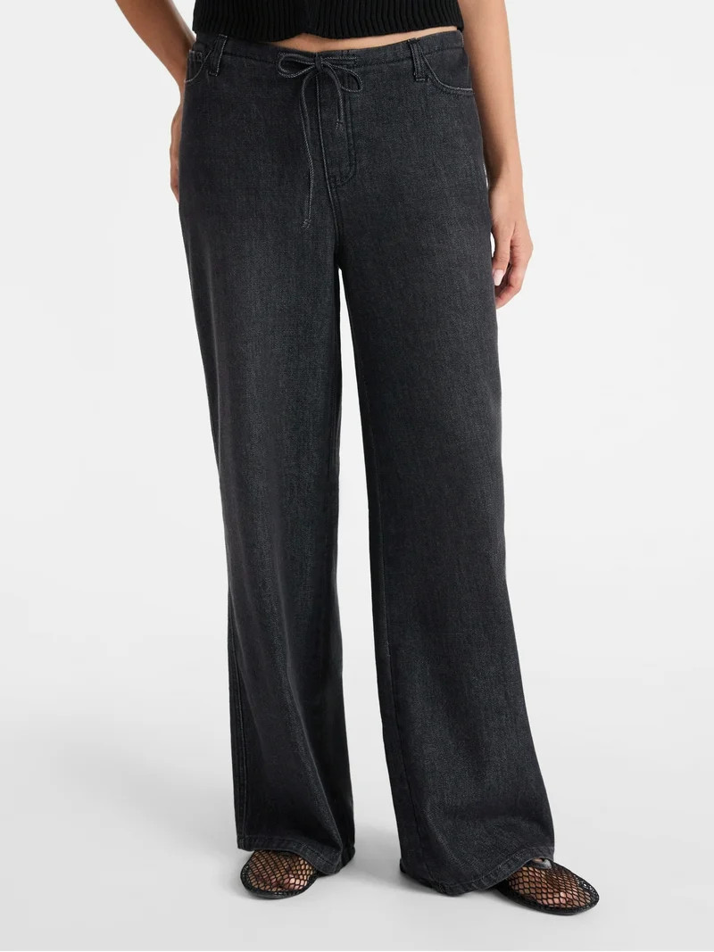 No Boundaries Mini Waistband Wide Leg Pants, 31'' Inseam, Women's | Walmart (US)