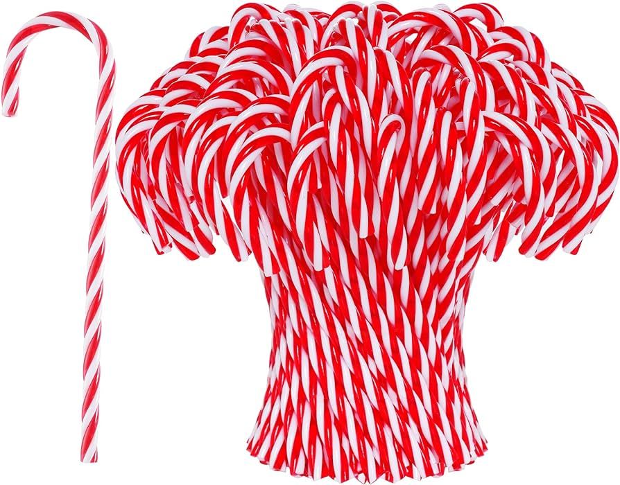 Jmkcoz 100 Pcs Christmas Plastic Candy Cane Christmas Tree Hanging Ornament Twisted Crutch Candy ... | Amazon (US)