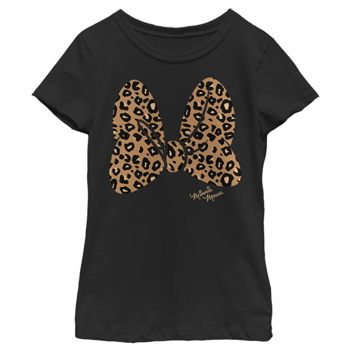 Girl's Disney Minnie Mouse Cheetah Print Bow Signature T-Shirt | Target