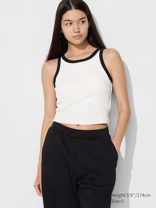 Women's Ribbed Cropped Bra Top Contrast Trim White XL UNIQLO US | UNIQLO (US)
