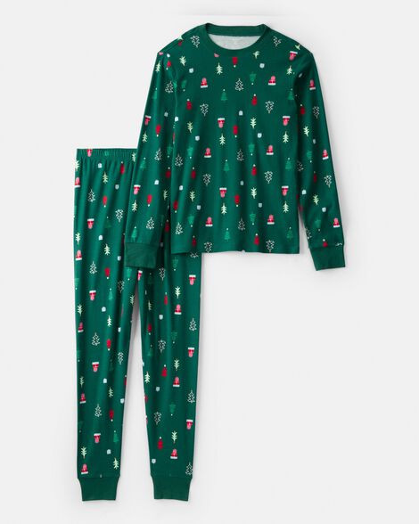 Adult Christmas Trees 100% Cotton Long-Sleeve Snug Fit 2-Piece Pajamas - Green | Carter's Inc