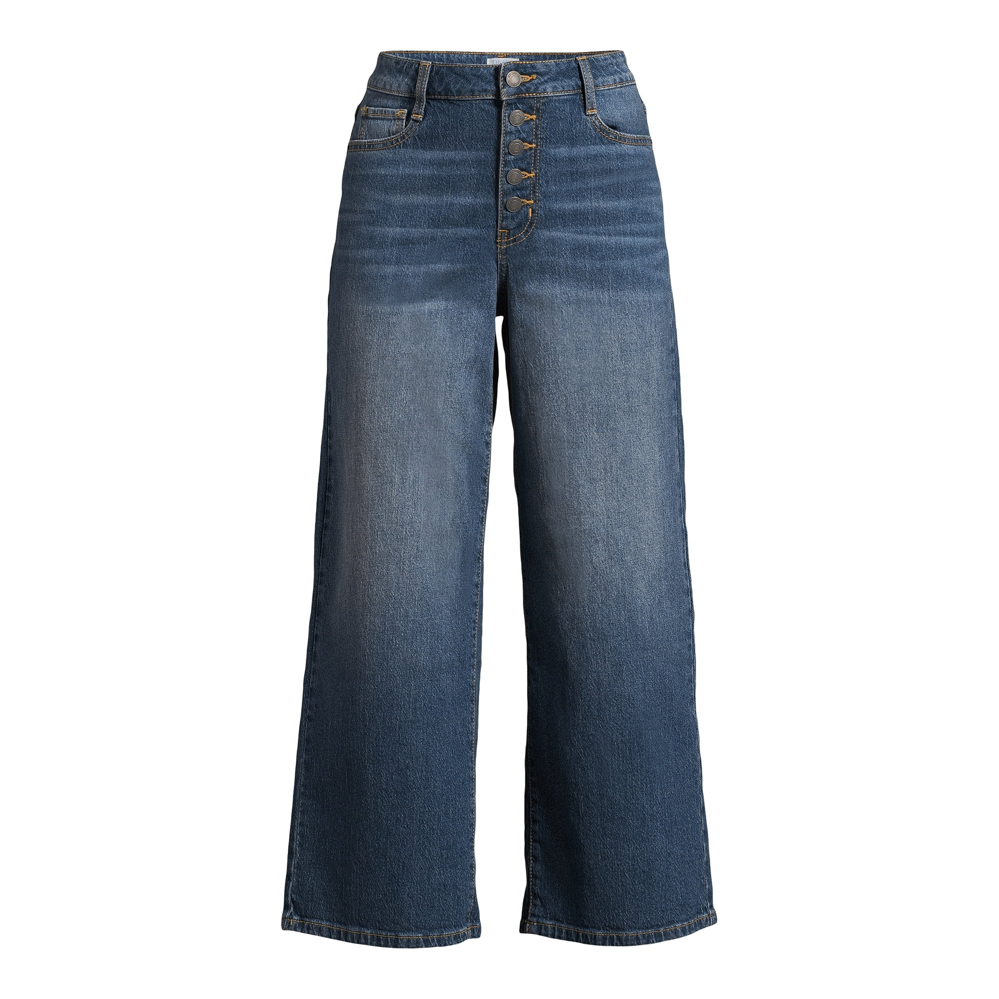 Time and Tru Women's High Rise Wide Leg Cropped Jeans, 26" Inseam, Sizes 2-20 | Walmart (US)