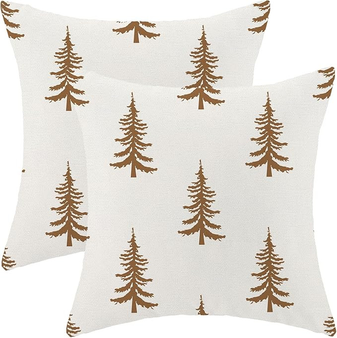 CXMEIFLY Christmas Pillow Covers 18x18 Inch Set of 2 Cream Brown Christmas Tree Decor Throw Pillo... | Amazon (US)