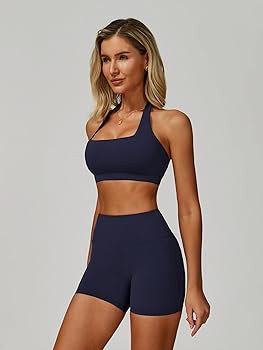 ABOCIW Workout Sets for Women Square Neck Halter Sports Bra High Waist Biker Shorts 2 Piece Gym Y... | Amazon (US)
