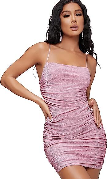 SOLY HUX Women's Sexy Glitter Summer Bodycon Wrap Dress Sleeveless Cami Short Mini Club Party Dre... | Amazon (CA)