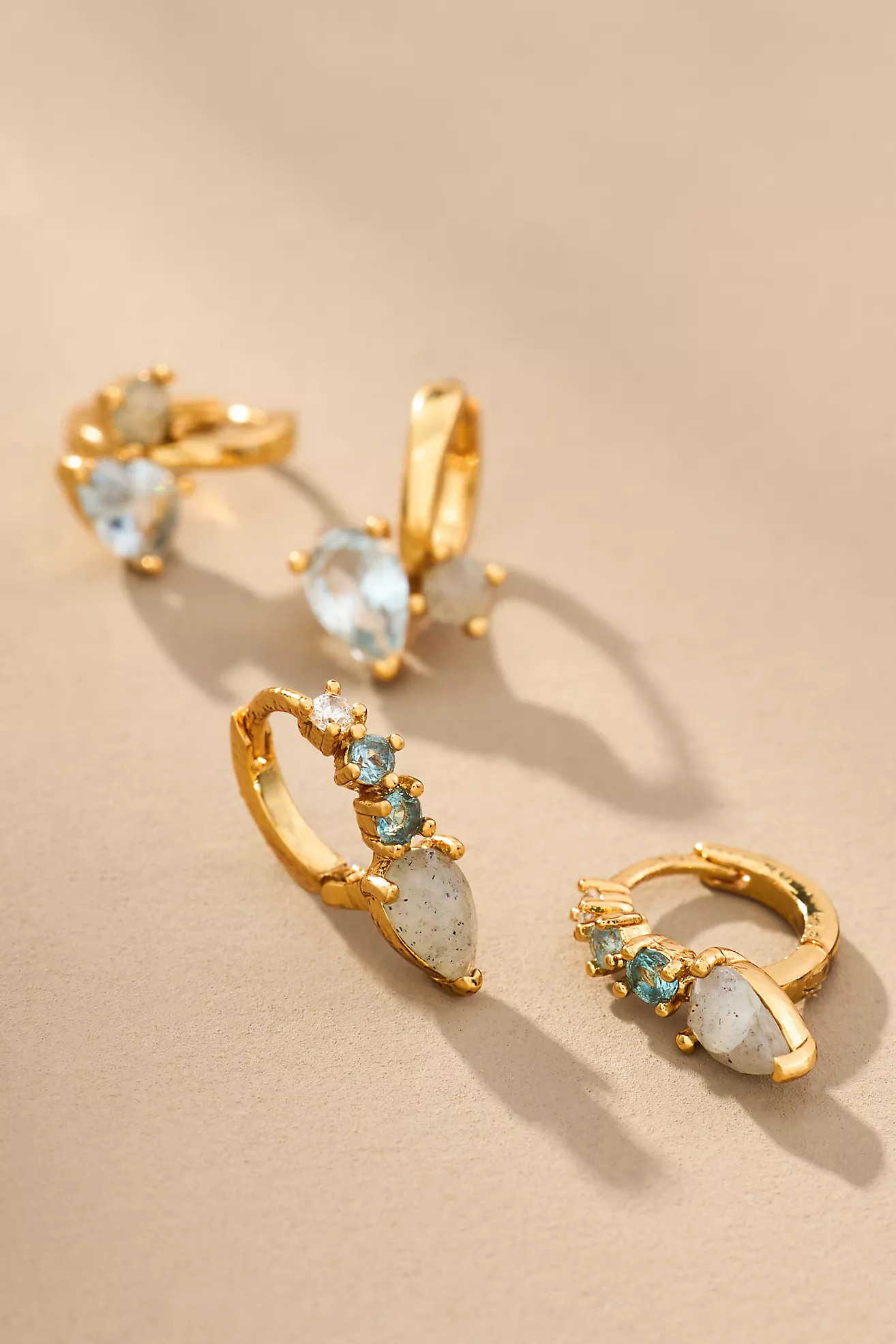 Crystal & Stone Huggie Hoop Earrings, Set of 2 | Anthropologie (US)