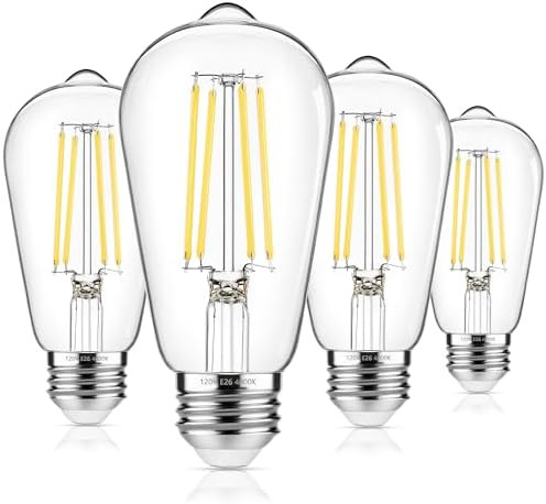4-Pack Vintage Edison Bulbs 60W Equivalent, 850LM 6W LED Light Bulb Neutral White 4000K, ST58 Fil... | Amazon (US)