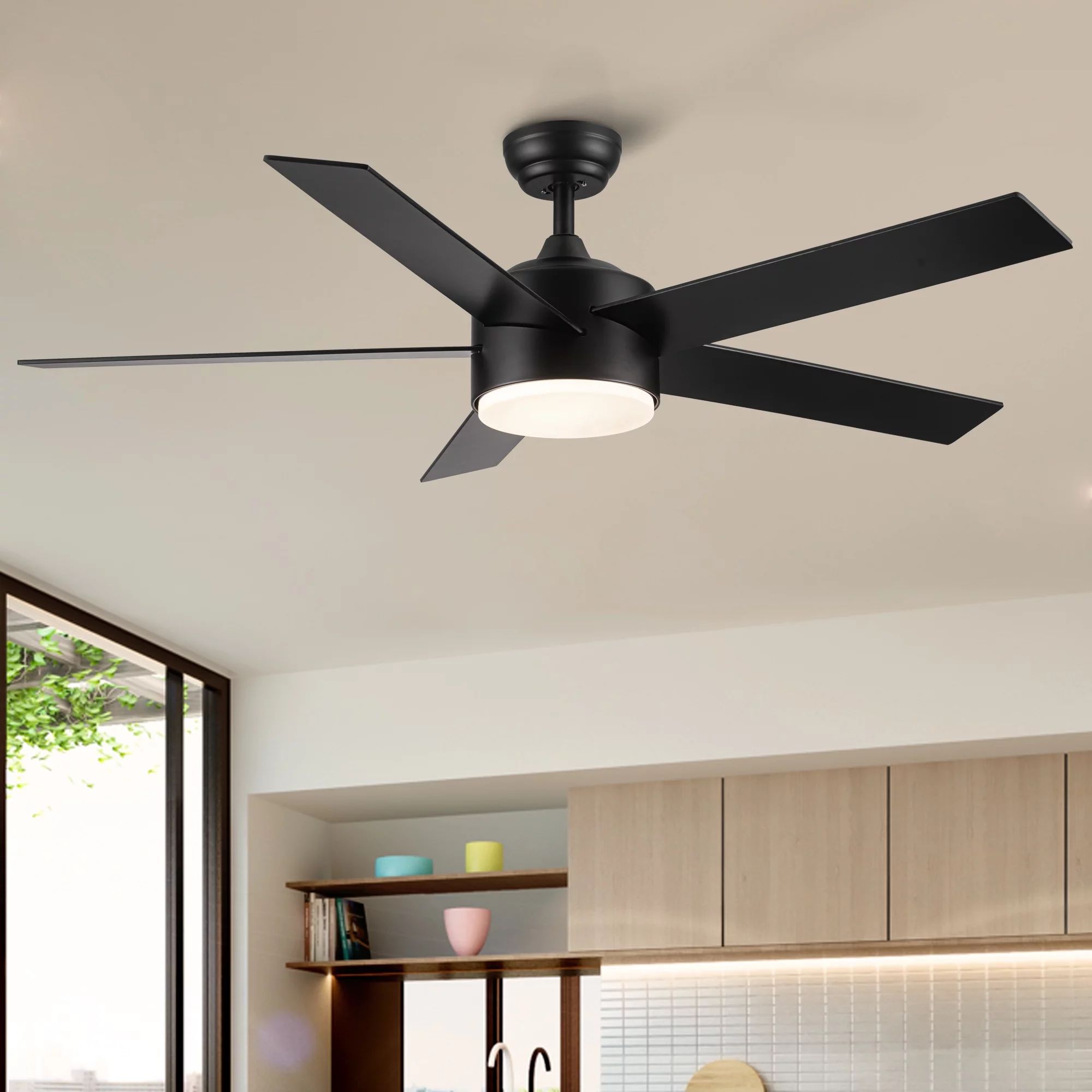 CQSXDA 52" Integrated LED Light Matte Black Blade Ceiling Fan with Remote Control | Walmart (US)