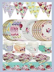 Talking Tables Floral Afternoon Tea Party Decorations for 16 Guests Disposable Tableware Set Pret... | Amazon (US)
