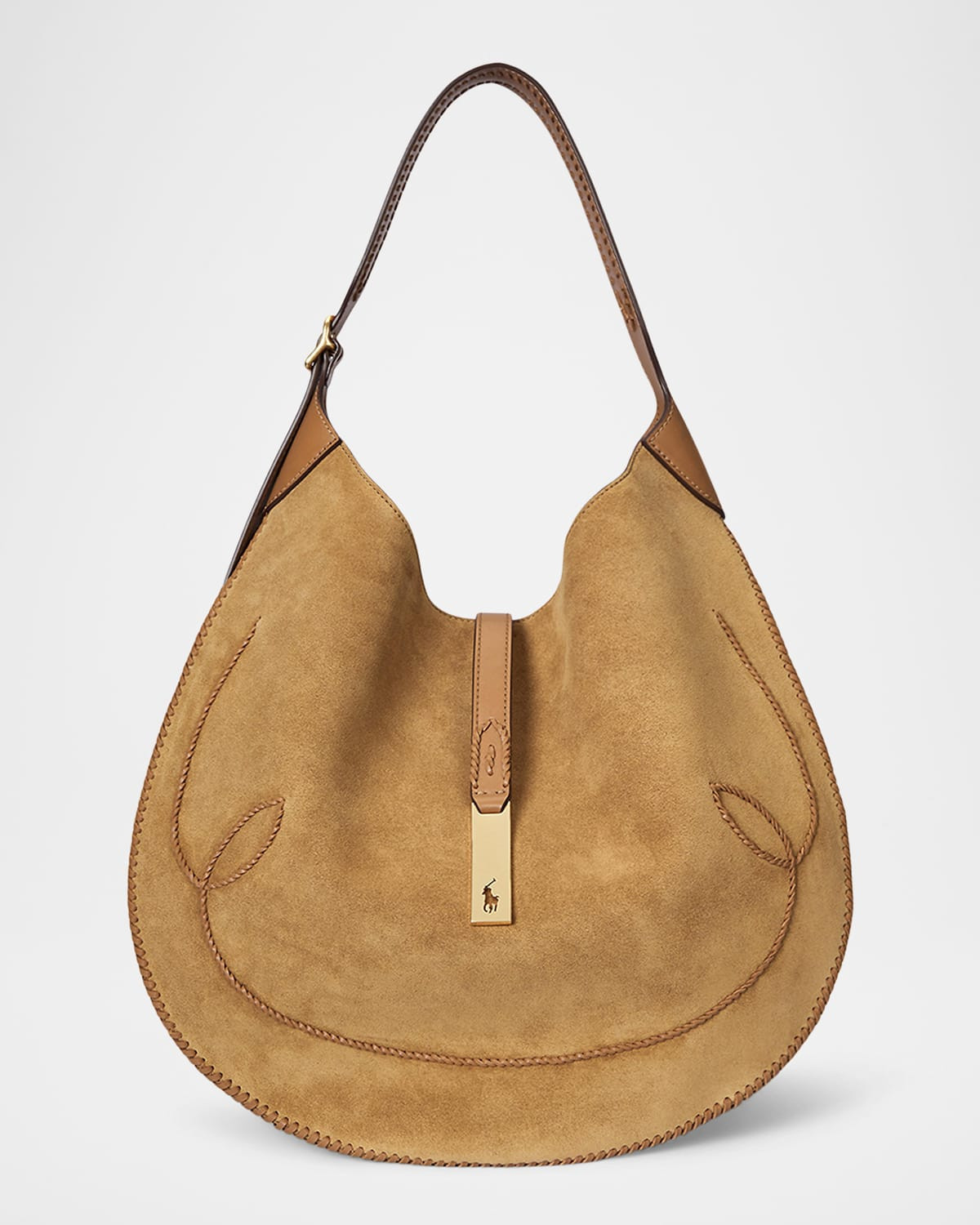 Polo ID Medium Whipstitch Suede Shoulder Bag | Neiman Marcus