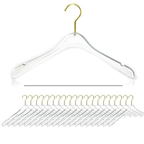 Nisorpa Clear Acrylic Hangers 20 Pack with Golden Chrome Steel Hook Crystal Clothes Hanger Heavy Dut | Amazon (US)