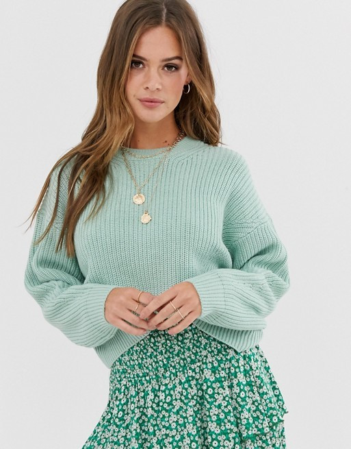 New Look – Gerippter Pullover mit Rundhalsausschnitt in Mintgrün | ASOS DE