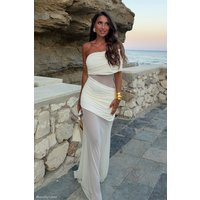 Dallas One Shoulder Mesh Maxi Dress - Ivory I MESHKI I Size L | MESHKI US