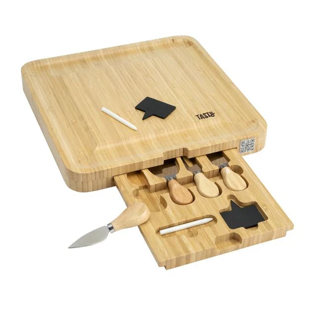 Tasty Natural Bamboo Cheese Board and Charcuterie Tray with Hidden Drawer, Utensils, Markers, and... | Walmart (US)