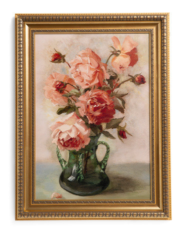 18x24 Vase Roses Ornate Wall Art With Ridged Gold Tone Frame | TJ Maxx