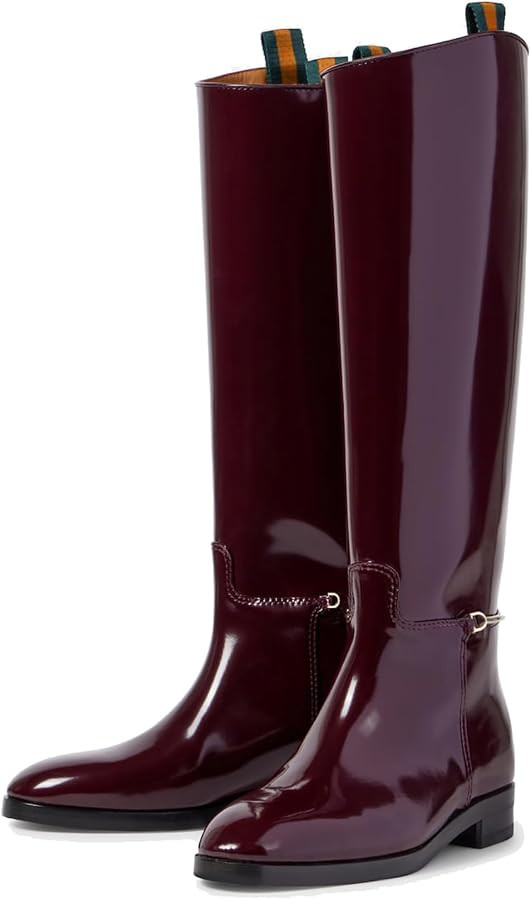 Women's Knee High Boots Chunky Heel Pull On Pointed Toe Riding Boots Sewing Label Ankle Chain Com... | Amazon (US)