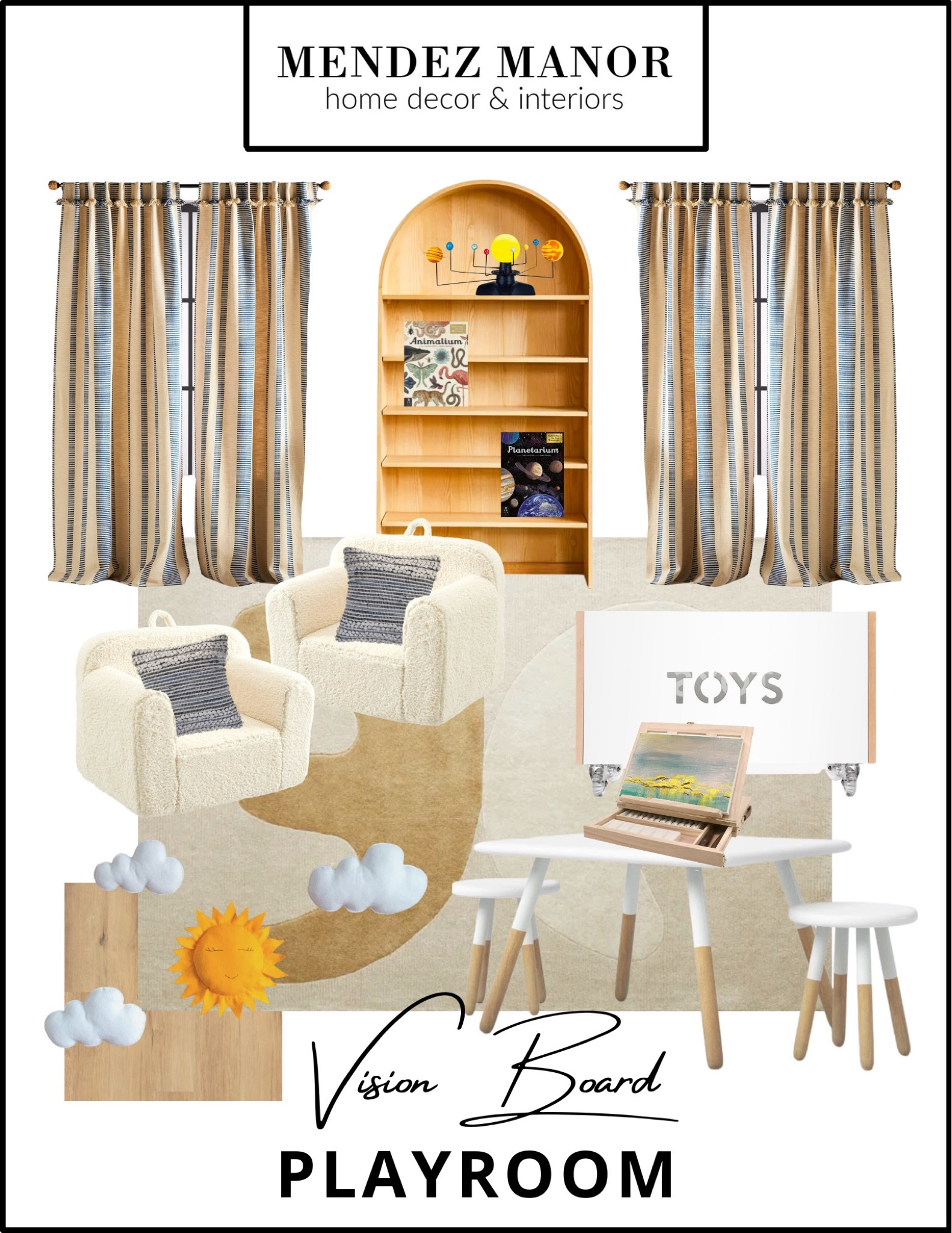 Keeping it bright with this sunny playroom design! In love with these adorable cloud and sun wall decor pieces from #Etsy! ☀️

#playroom #designforkids #kidsspaces #familyhome

#LTKhome #LTKfamily