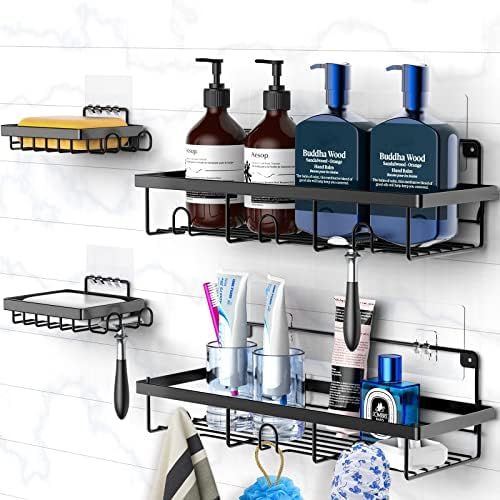 EXQLIFE Shower Caddy Shelf with Hooks Storage Rack Organizer ，Can be wall-mounted without holes for  | Amazon (US)