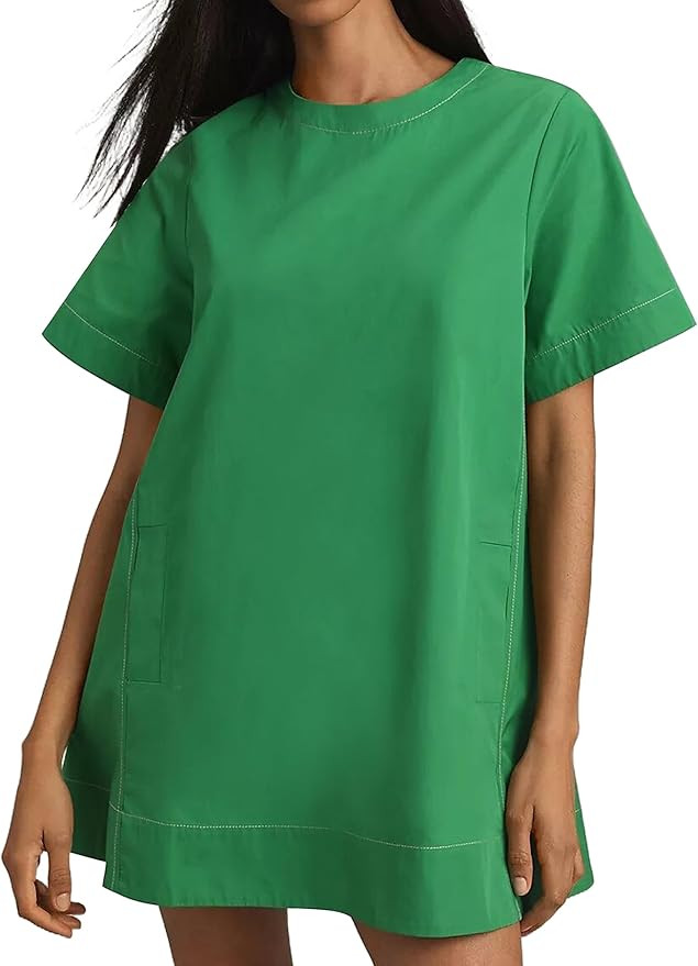 Women's Summer Short Sleeve Mini Dress Loose Fit Button Back Mini Dresses Slit Tunic Shirt Short ... | Amazon (US)